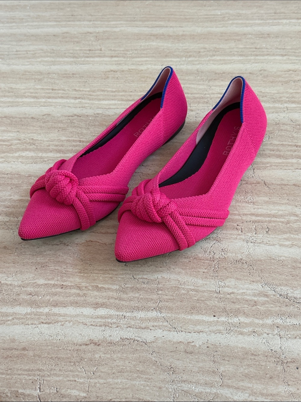 Rothy's Hot Pink Pointed Knot-Detail Flats